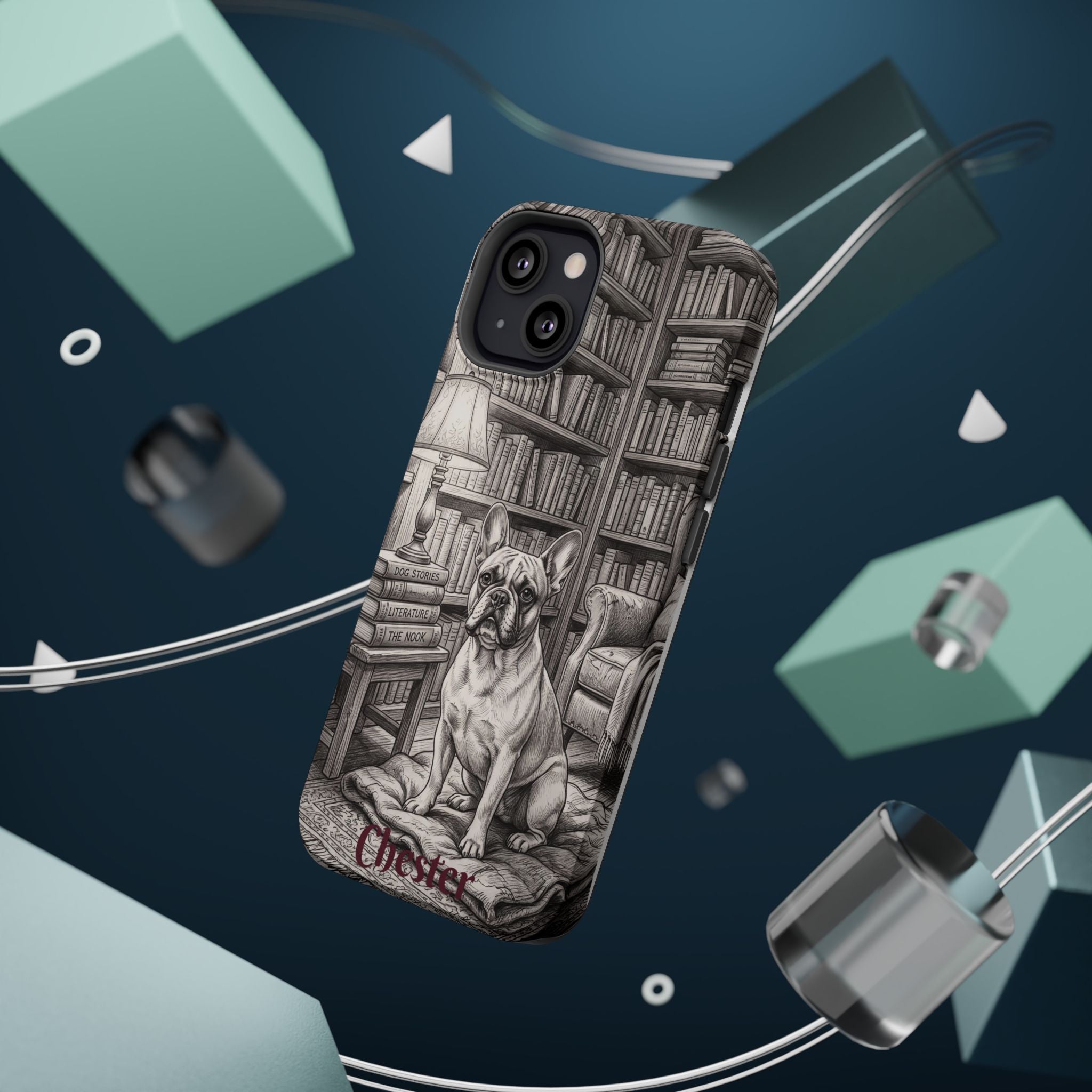 Personalized French Bulldog Library Study Phone Case — Wireless Charging Cover