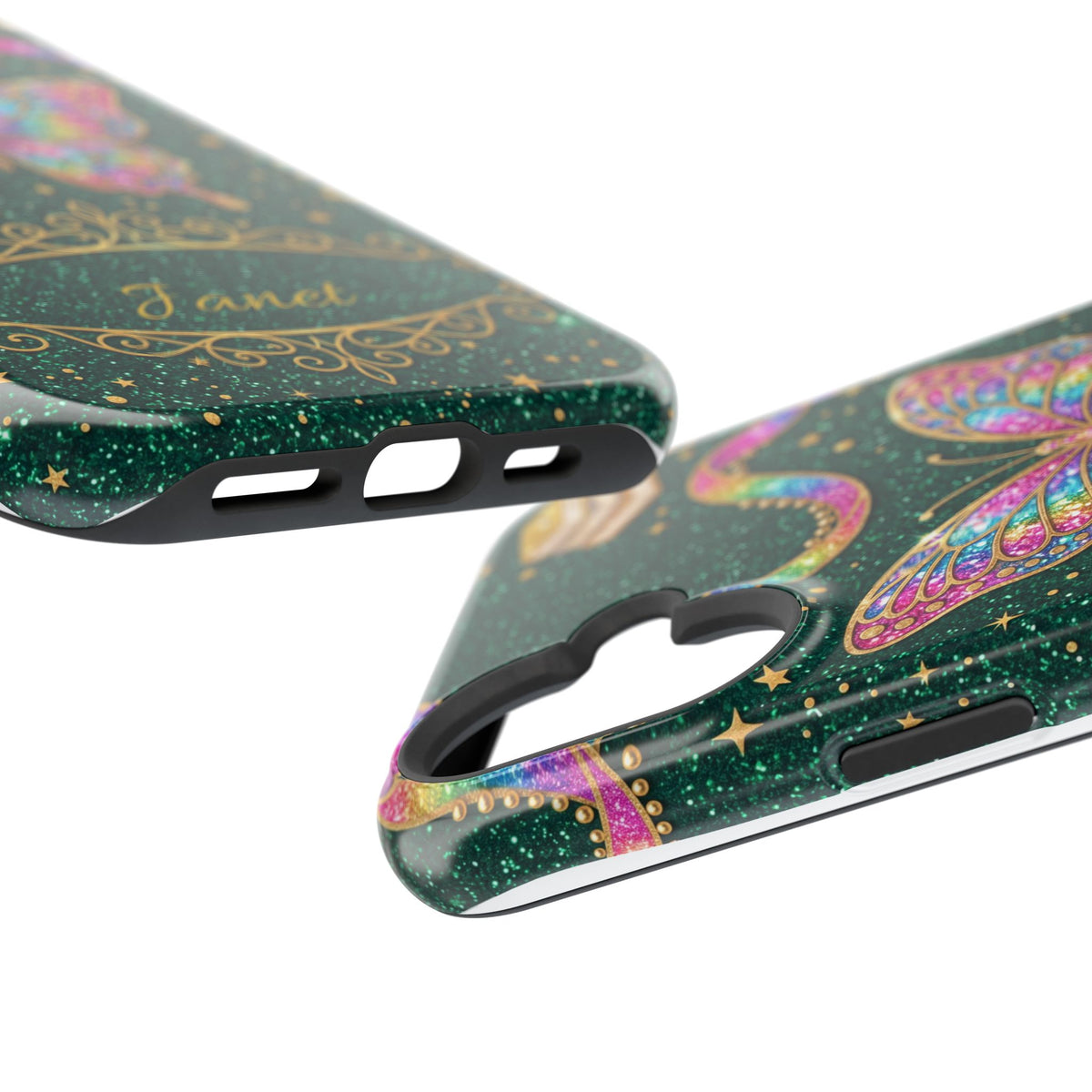 Rainbow Glitter Butterfly Personalized Teacher Phone Case — Wireless Charging Cover