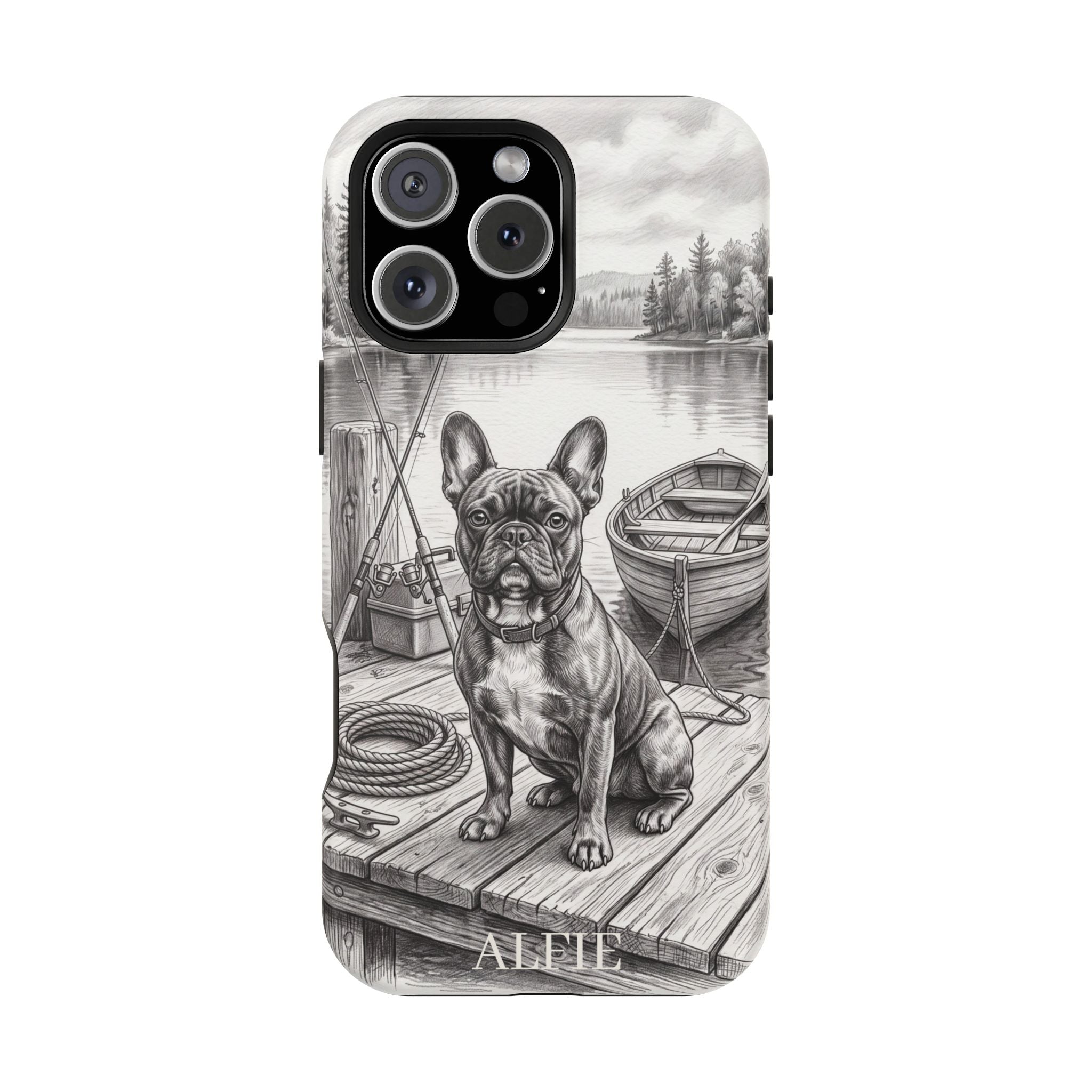 Personalized French Bulldog Lakeside Dock Phone Case — Wireless Charging Cover