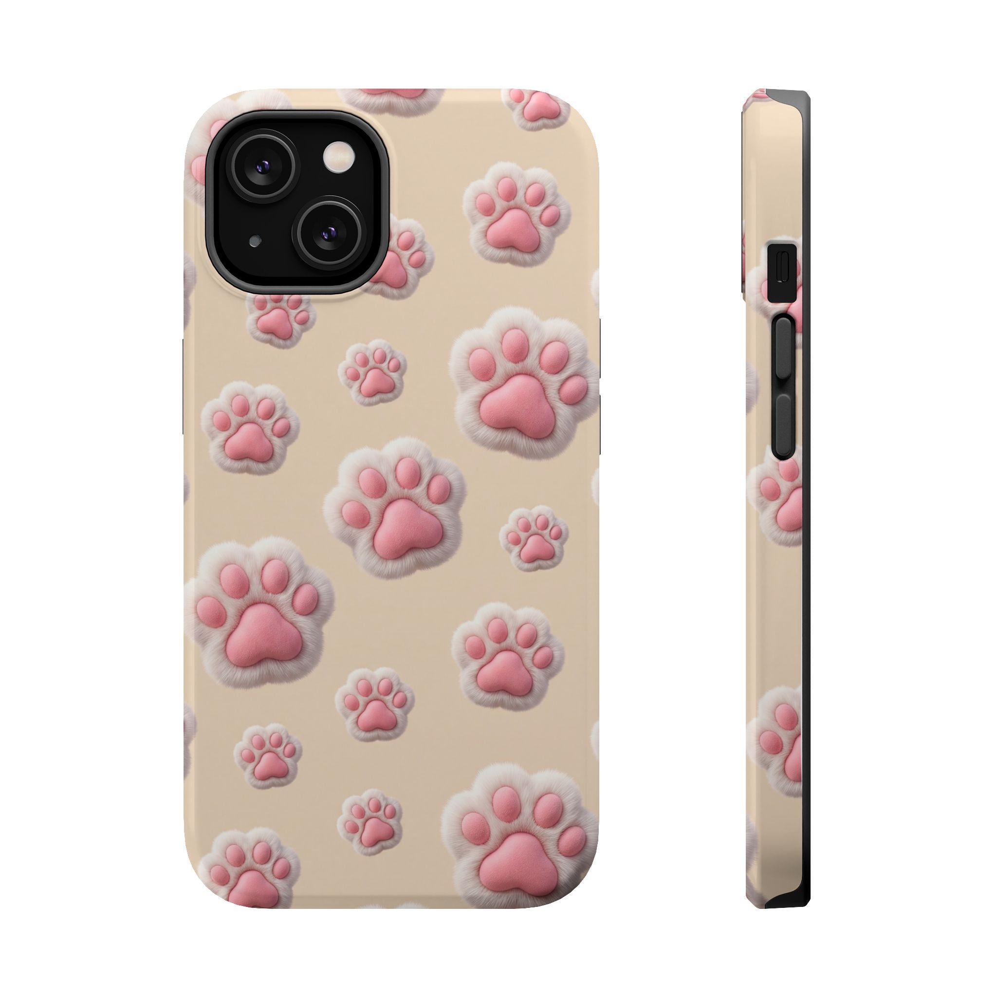 Pink Paw Print Phone Case — Impact-Resistant Wireless Charging Cover