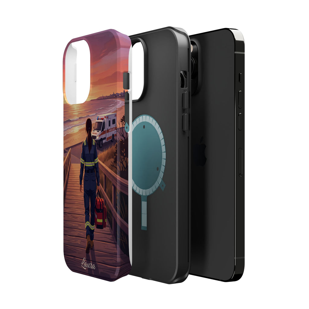 Sunset Boardwalk Personalized Paramedic Phone Case — Wireless Charging Cover