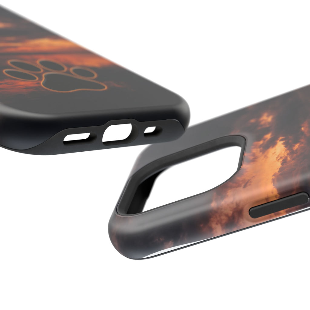 Sunset Paw Print Phone Case — Impact-Resistant Wireless Charging Cover