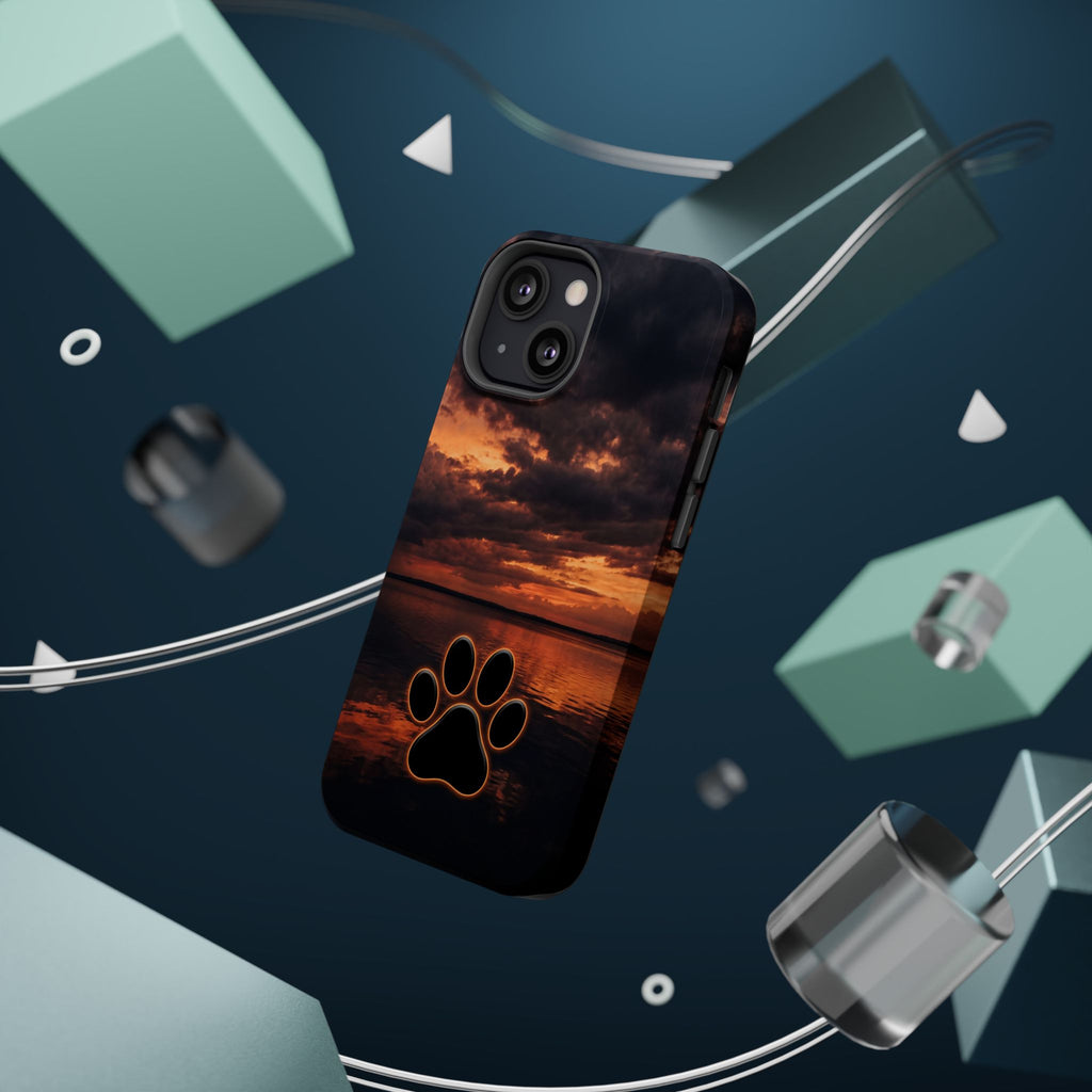 Sunset Paw Print Phone Case — Impact-Resistant Wireless Charging Cover