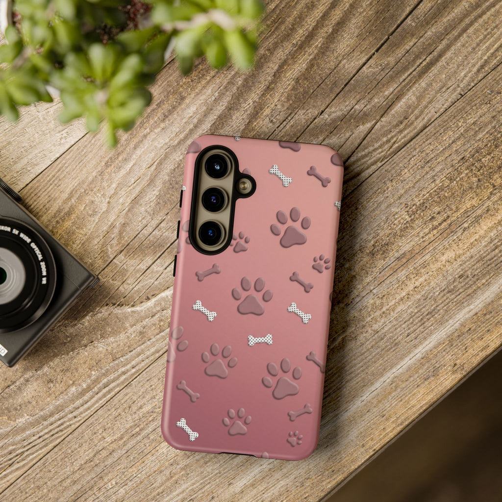 iPhone & Samsung Phone Case | Paw Print & Bone  | Dusty Rose Pattern Case for Frenchie Lovers