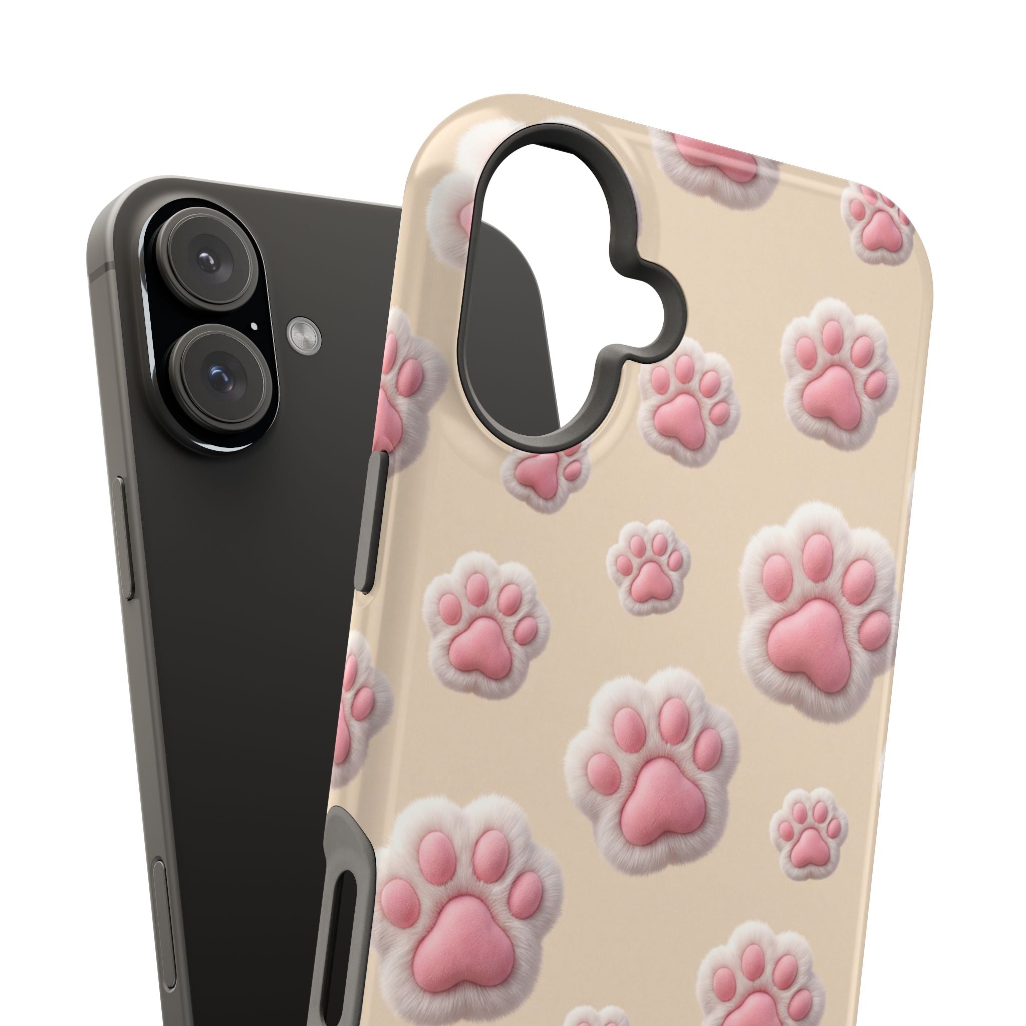 Pink Paw Print Phone Case — Impact-Resistant Wireless Charging Cover