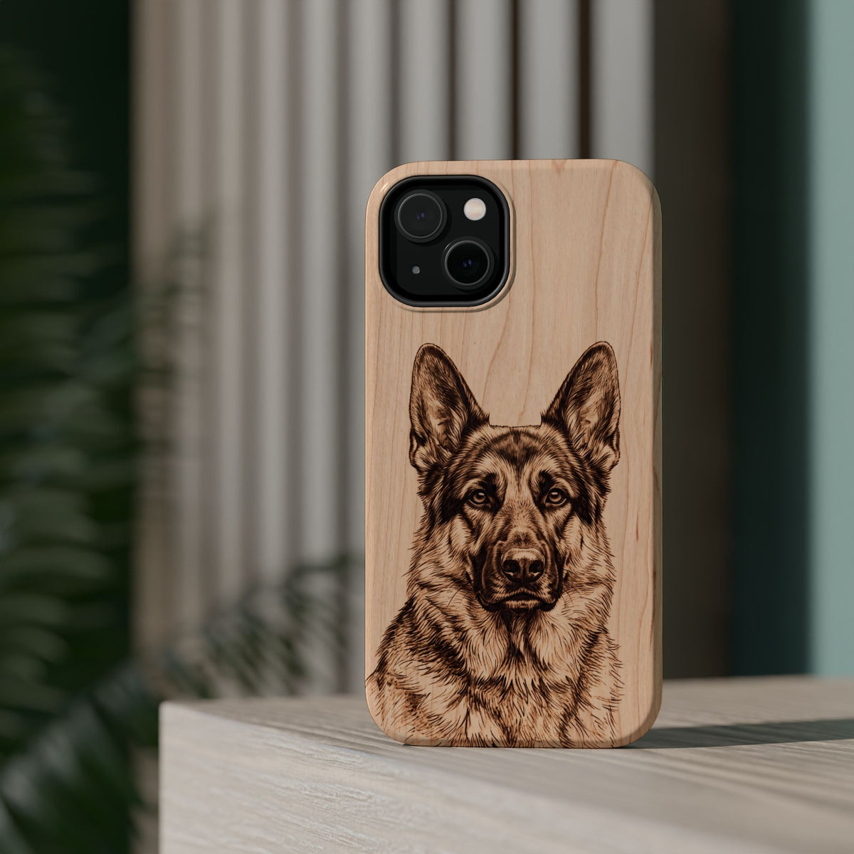 German Shepherd Phone Case | Pyrography Art — Tough Magnetic Case with Wireless Charging
