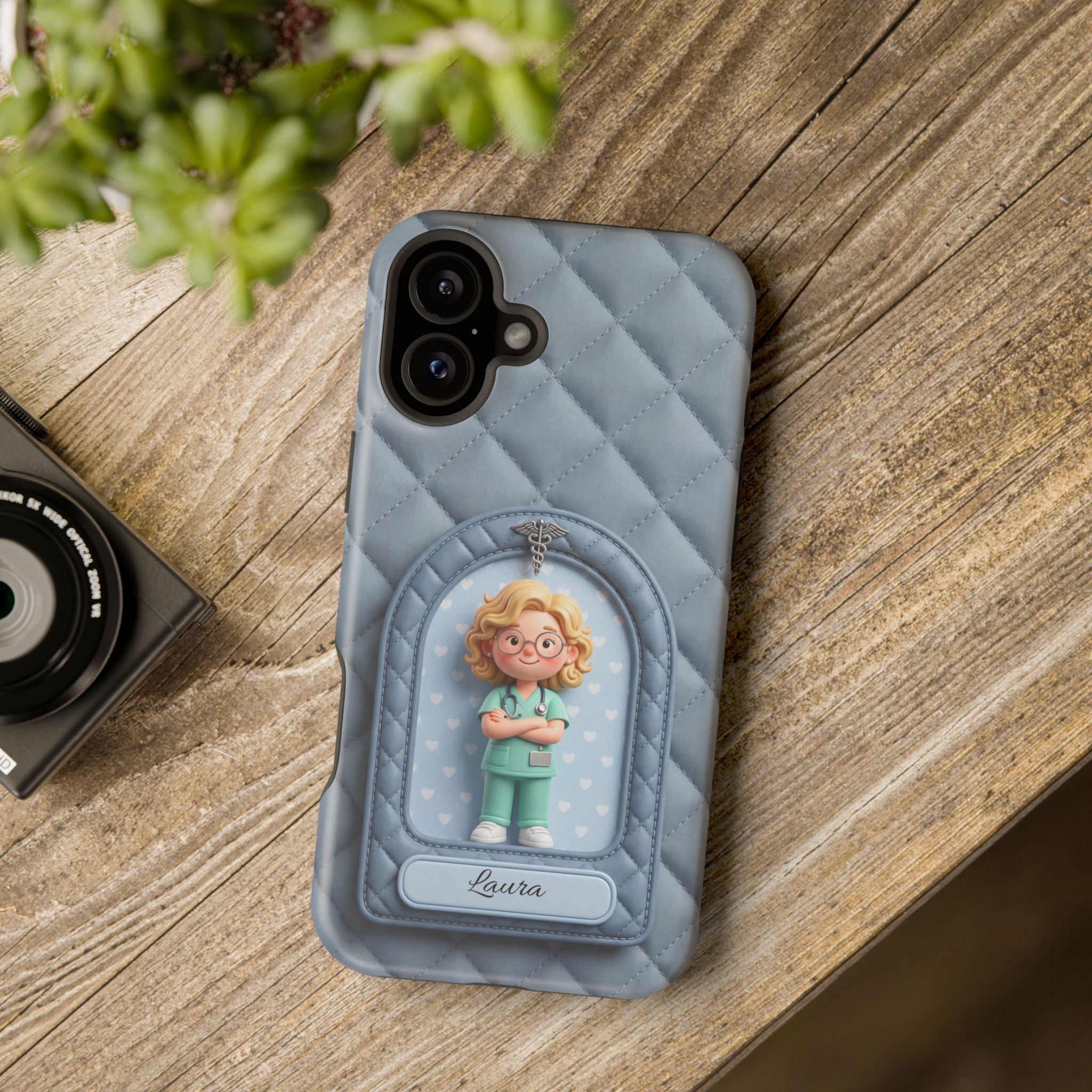 Personalized Quilted Nurse Phone Case — Wireless Charging Cover