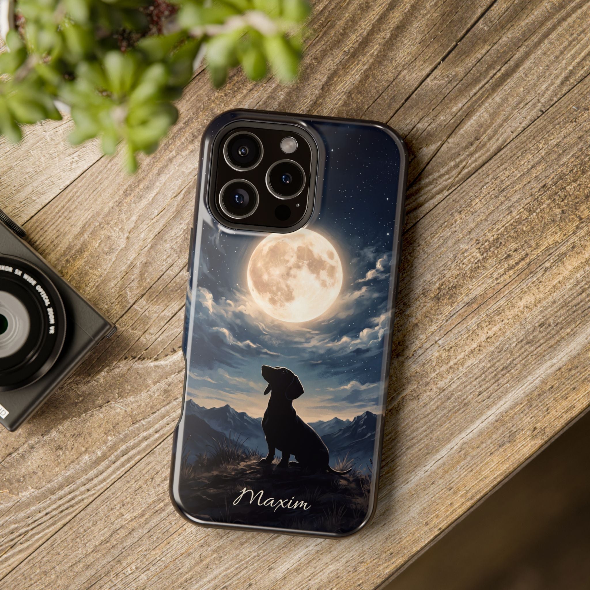 Personalized Dachshund Moonlight Phone Case — Wireless Charging Cover