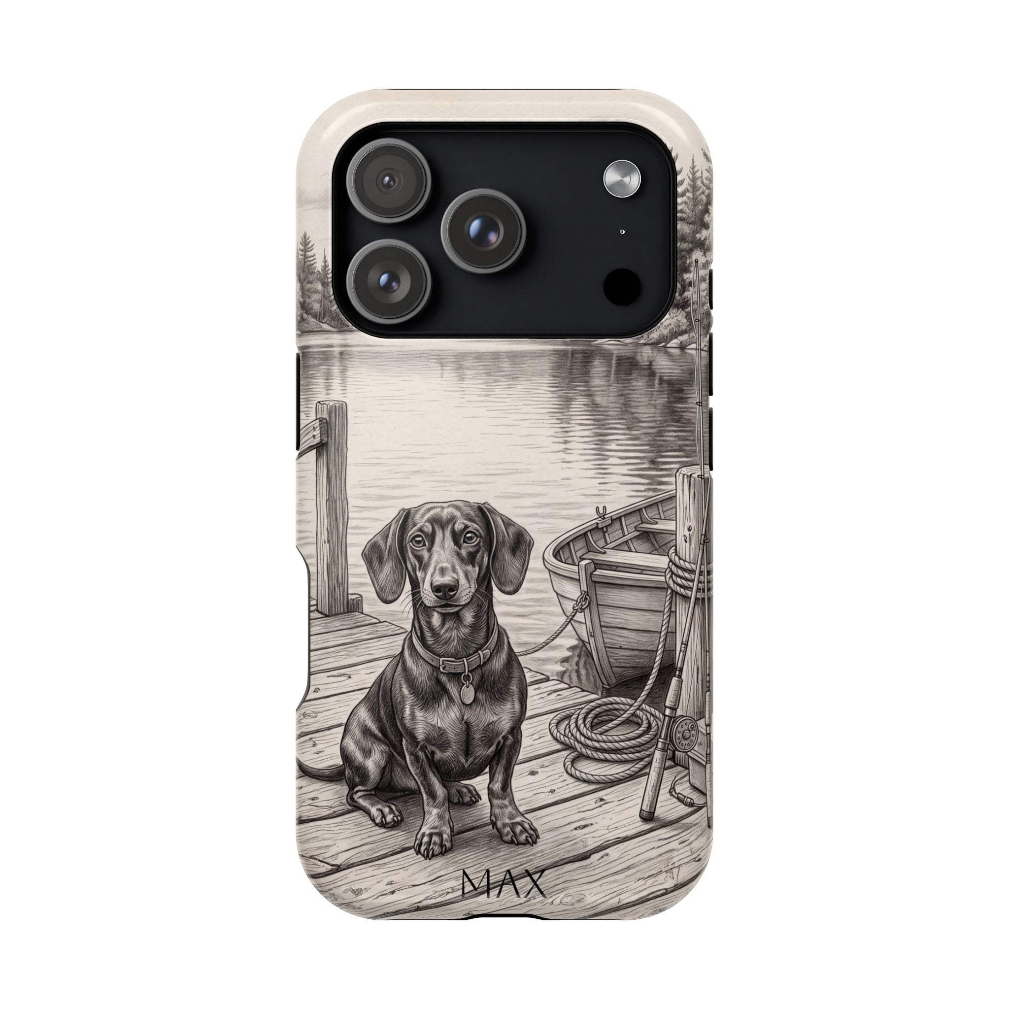 Personalized Dachshund Sunset Beach Phone Case — Wireless Charging Cover