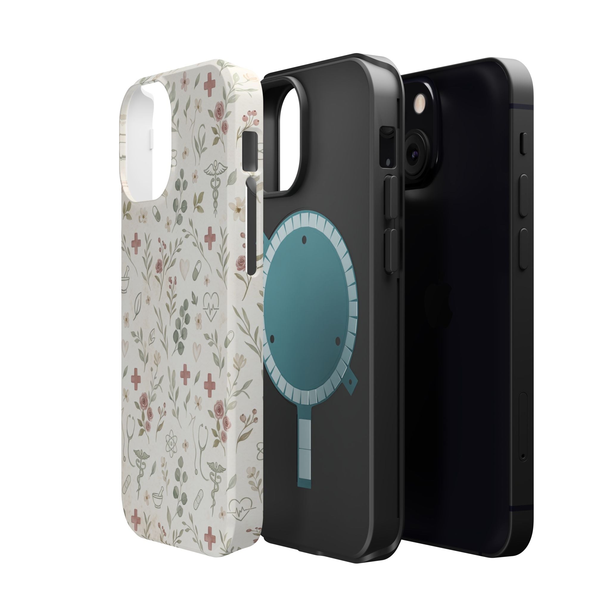 Floral Nurse Phone Case — Impact-Resistant Wireless Charging Cover