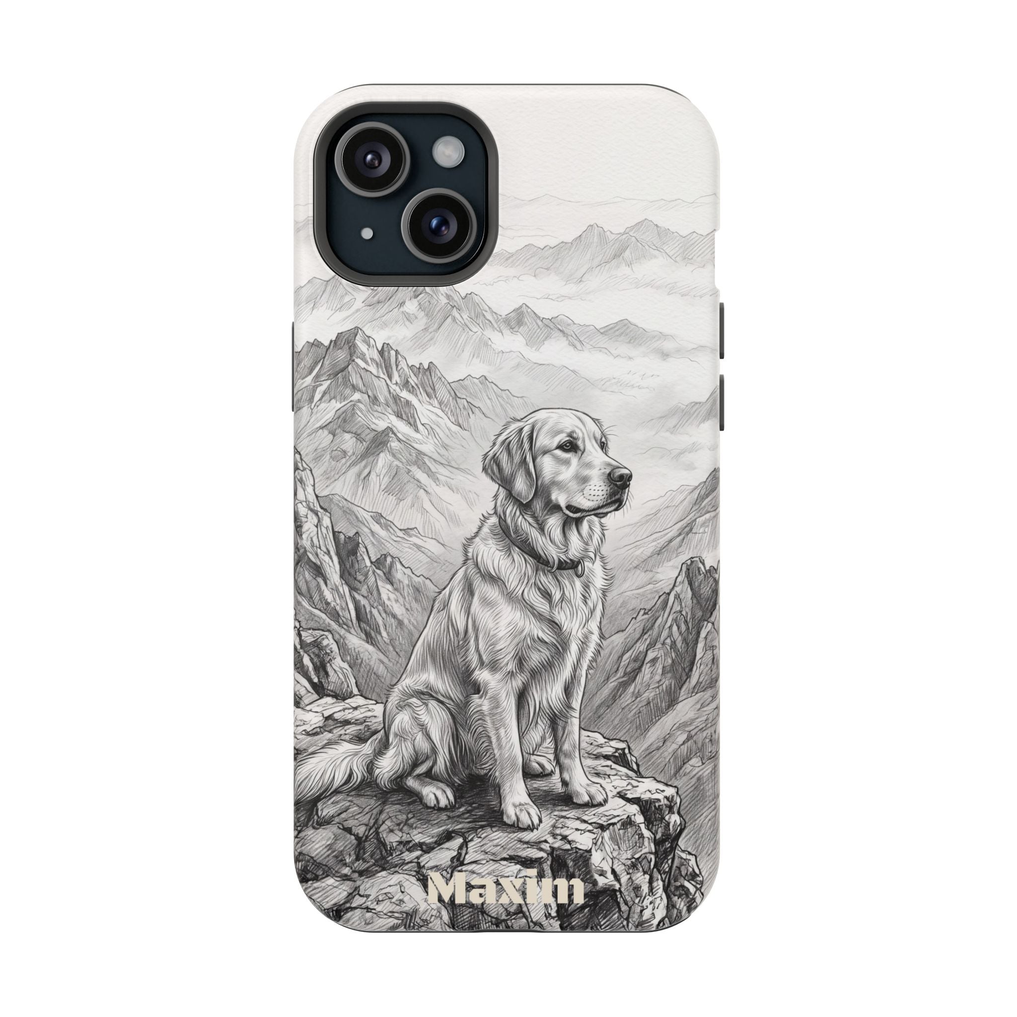 Personalized Golden Retriever Mountain Peak Phone Case — Wireless Charging Cover