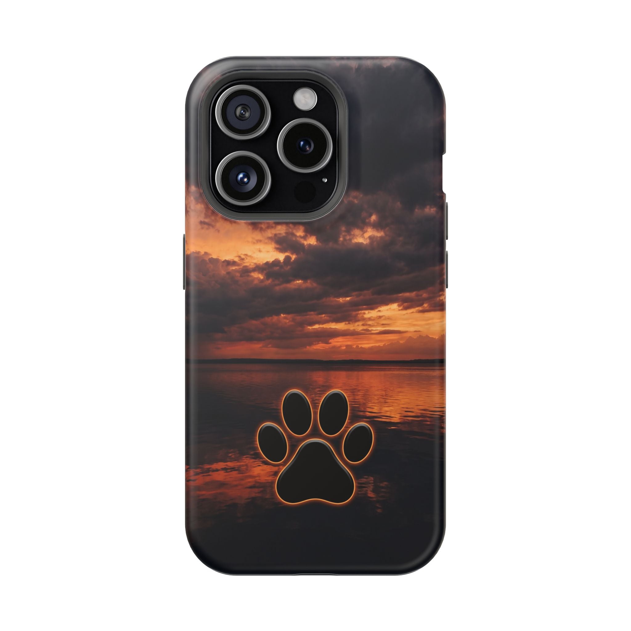 Sunset Paw Print Phone Case — Impact-Resistant Wireless Charging Cover