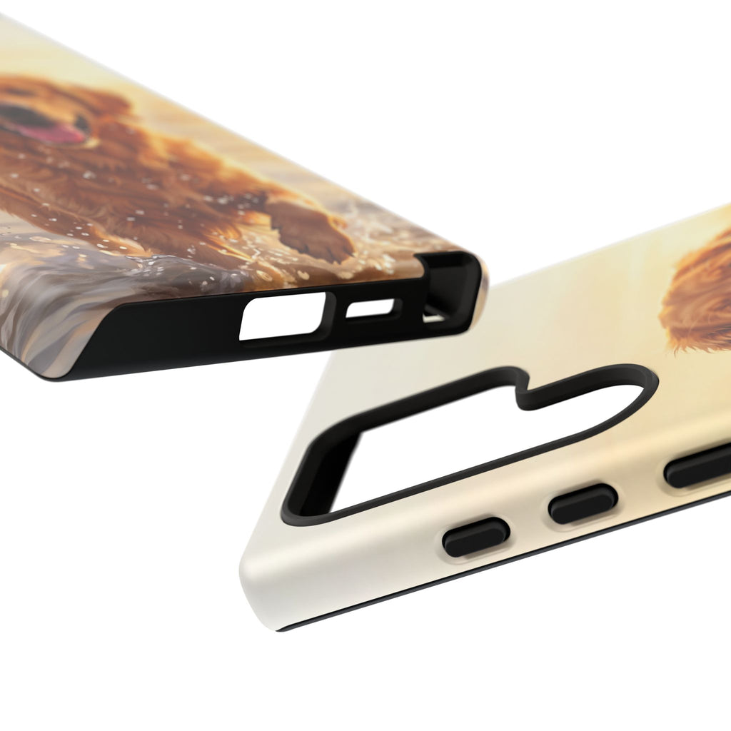 Golden Retriever Splashing in Water Phone Case | Joyful Dog at Golden Hour | iPhone & Samsung