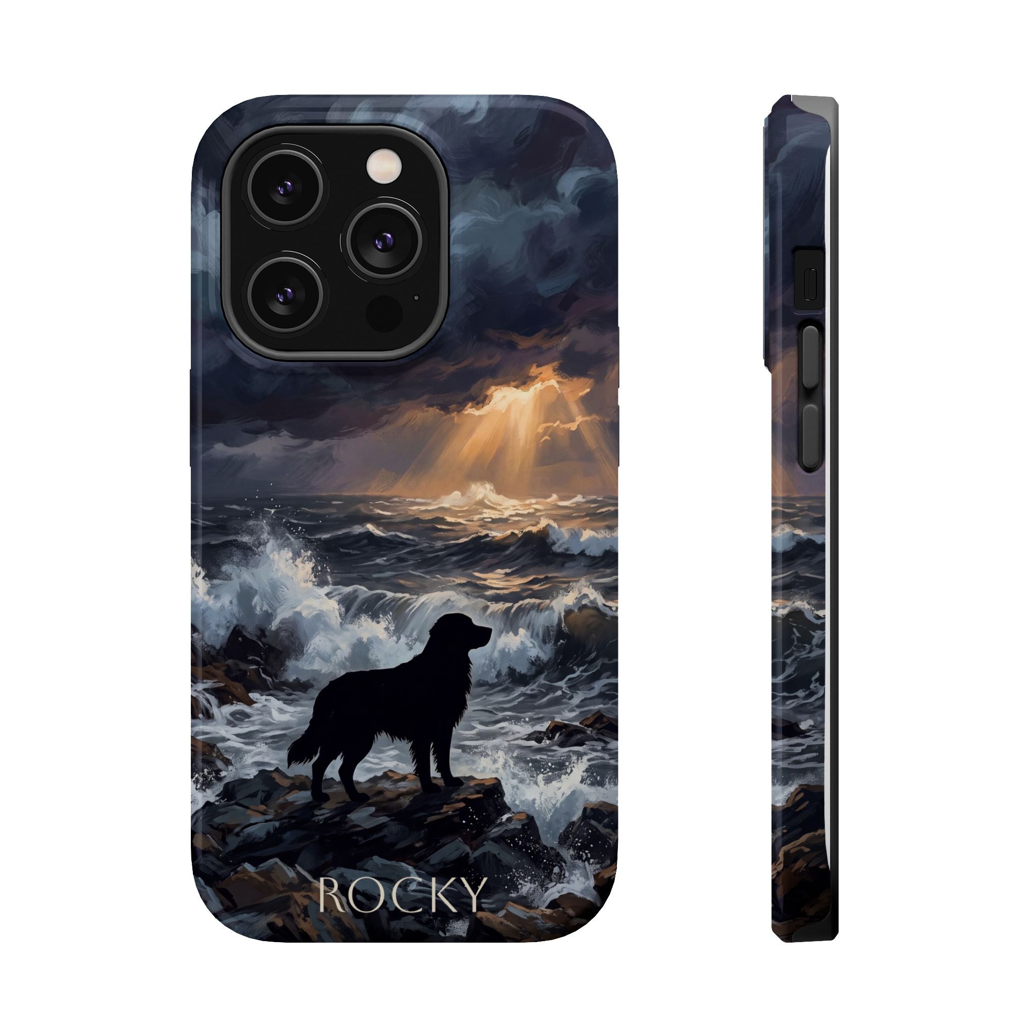 Personalized Golden Retriever Stormy Sea Phone Case — Wireless Charging Cover