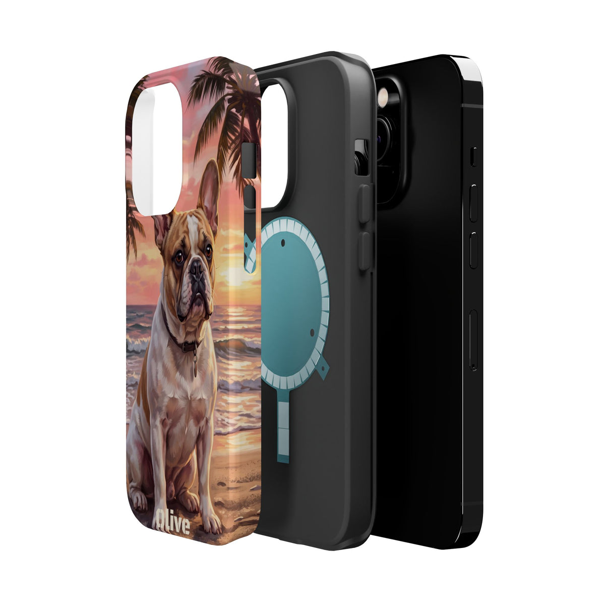 Personalized French Bulldog Beach Portrait Phone Case — Wireless Charging Cover