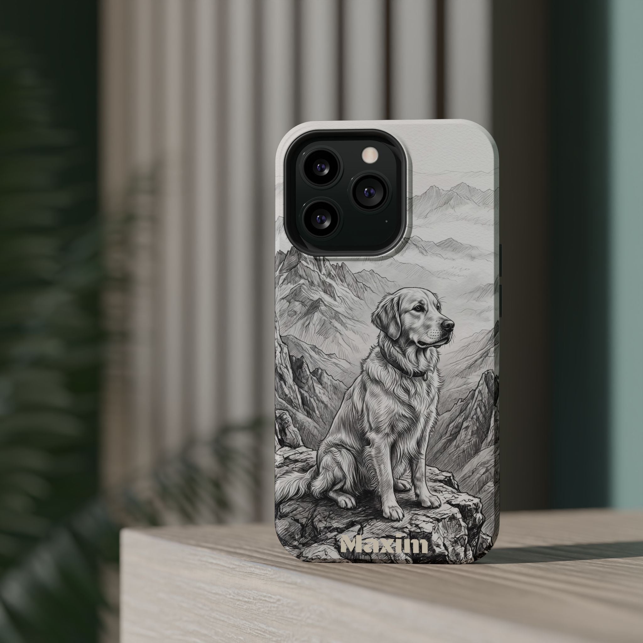 Personalized Golden Retriever Mountain Peak Phone Case — Wireless Charging Cover