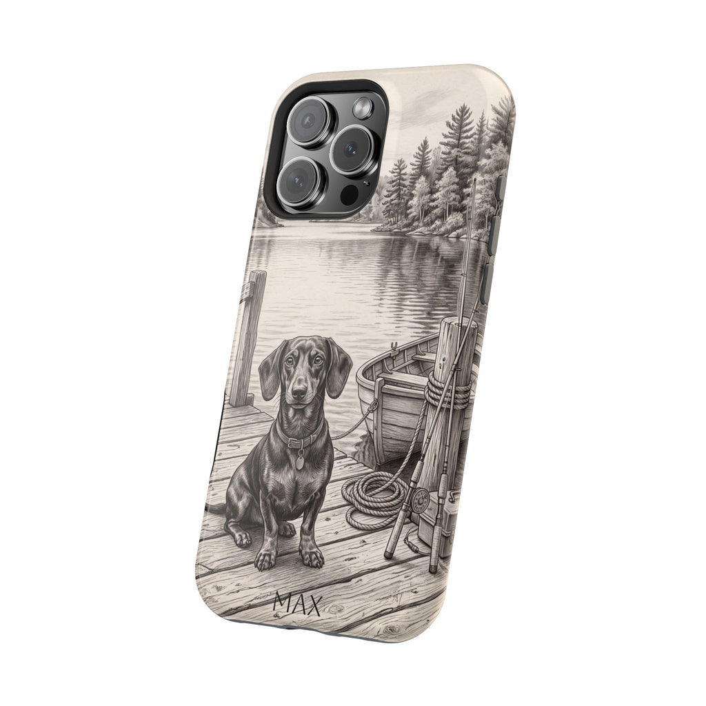 Personalized Dachshund Sunset Beach Phone Case — Wireless Charging Cover