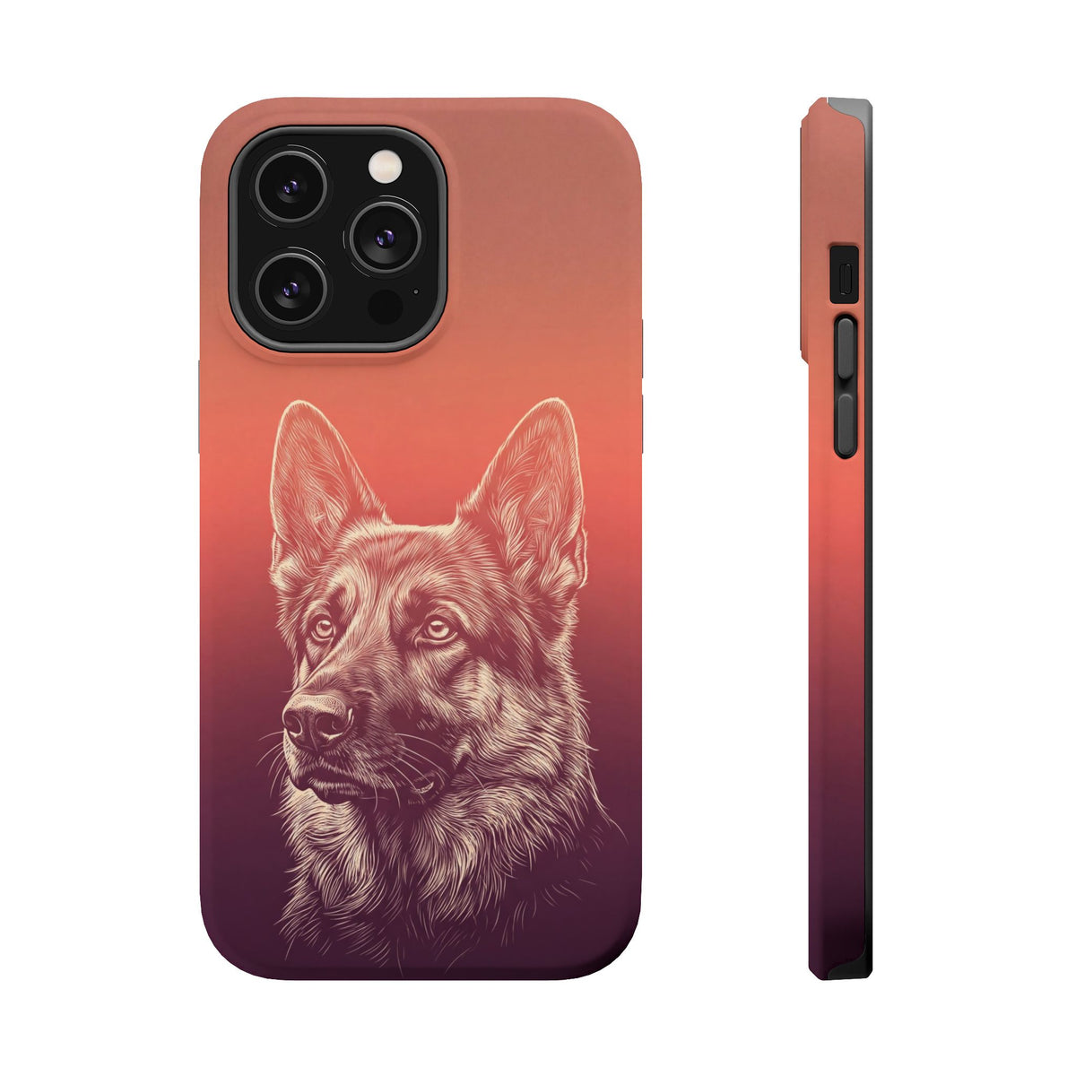German Shepherd Phone Case | Sunset Sketch Art — Tough Magnetic Case with Wireless Charging