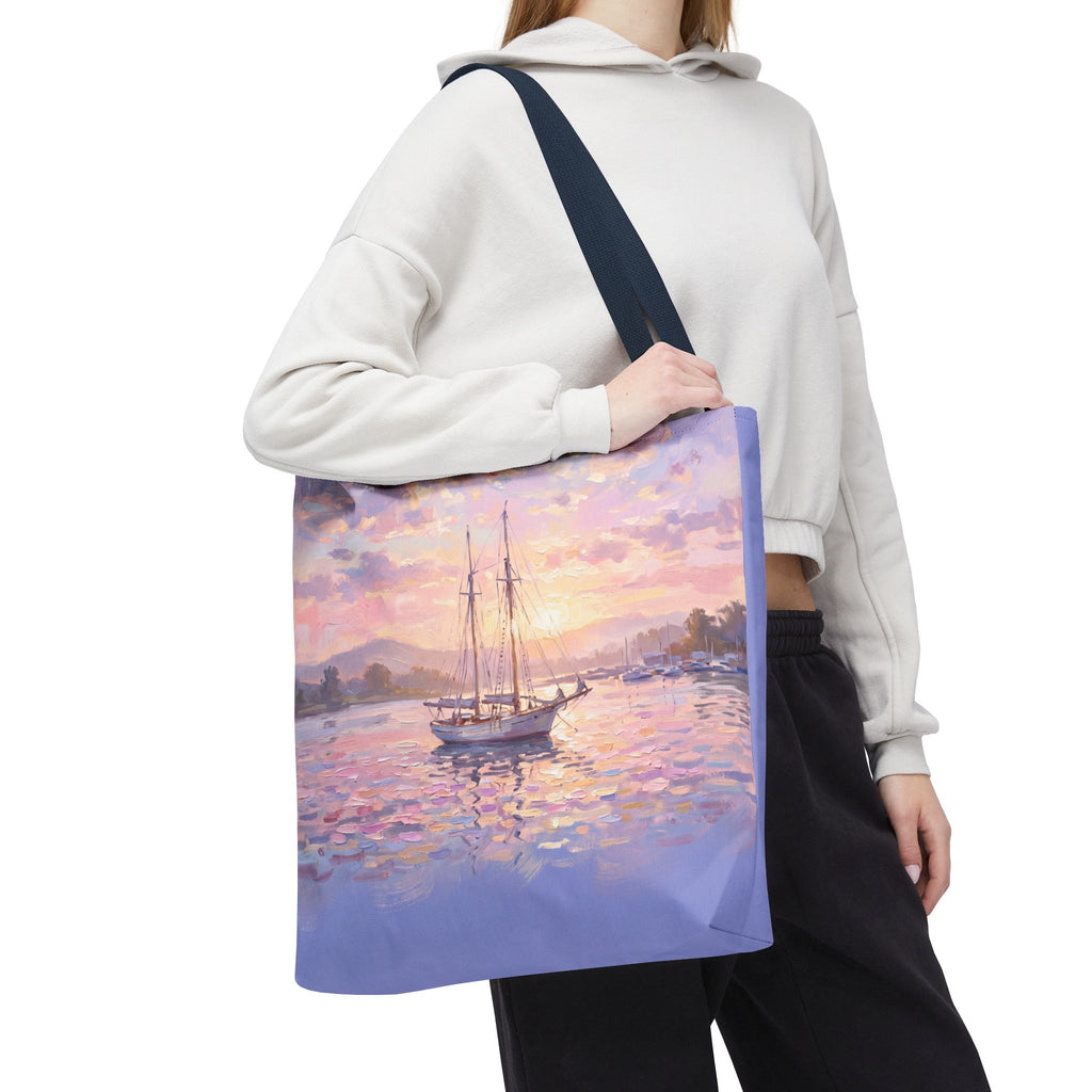 Pastel Sailboat Tote Bag – Impressionist Sunset Harbor Beach Bag