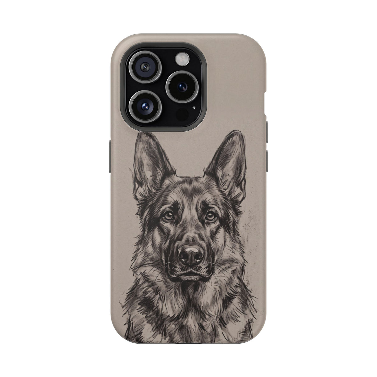 German Shepherd Phone Case | Charcoal Sketch Art — Tough Magnetic Case with Wireless Charging