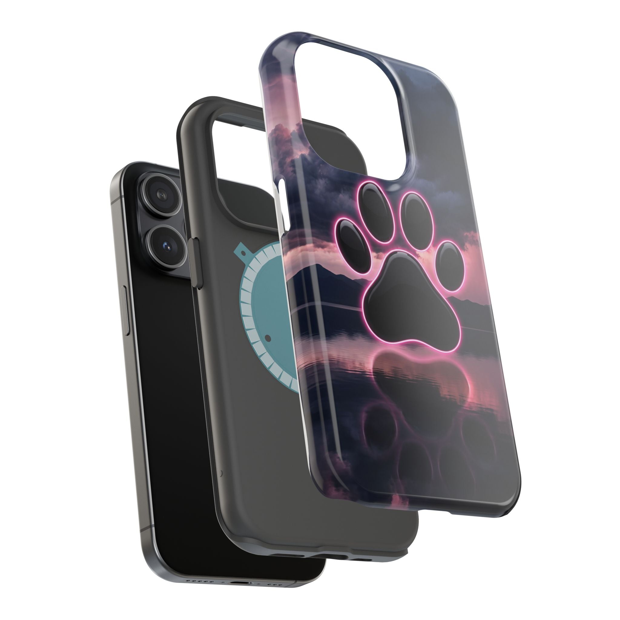 Neon Paw Print Phone Case — Impact-Resistant Wireless Charging Cover