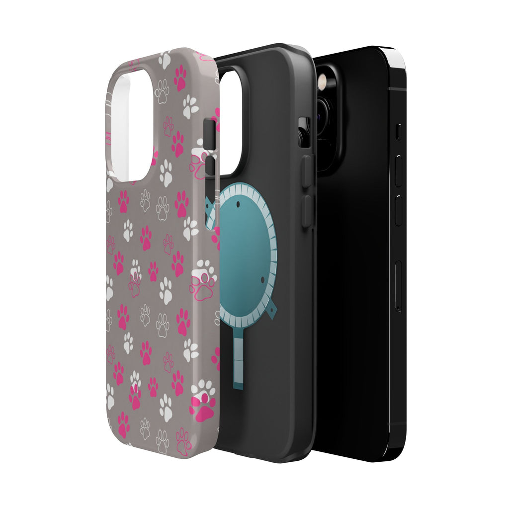 Pink & White Paw Print Phone Case — Impact-Resistant Wireless Charging Cover