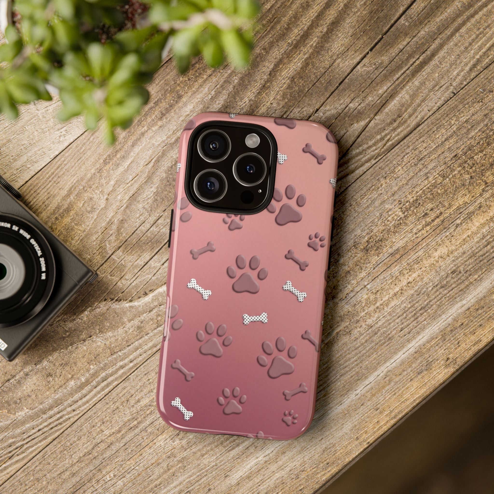 iPhone & Samsung Phone Case | Paw Print & Bone  | Dusty Rose Pattern Case for Frenchie Lovers