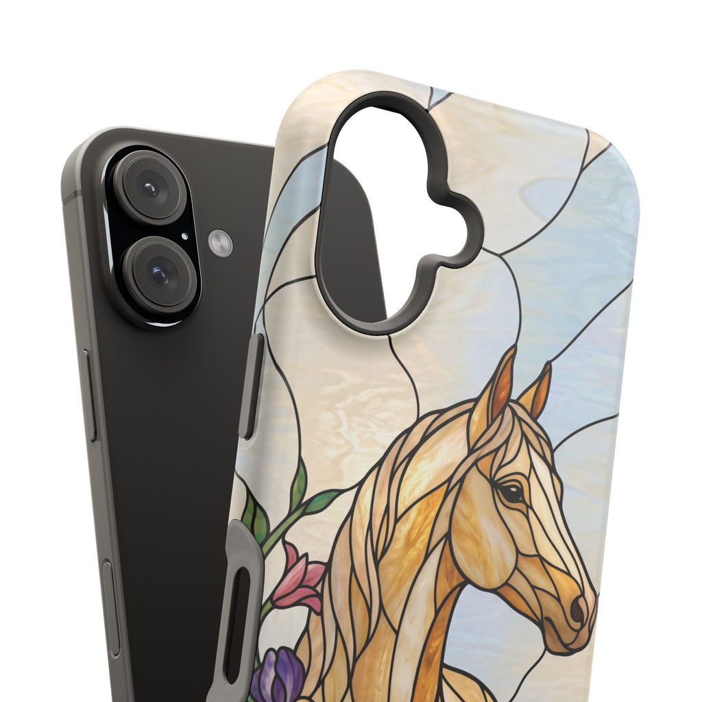 Floral Stained Glass Horse Phone Case — Tough Magnetic Case with Wireless Charging