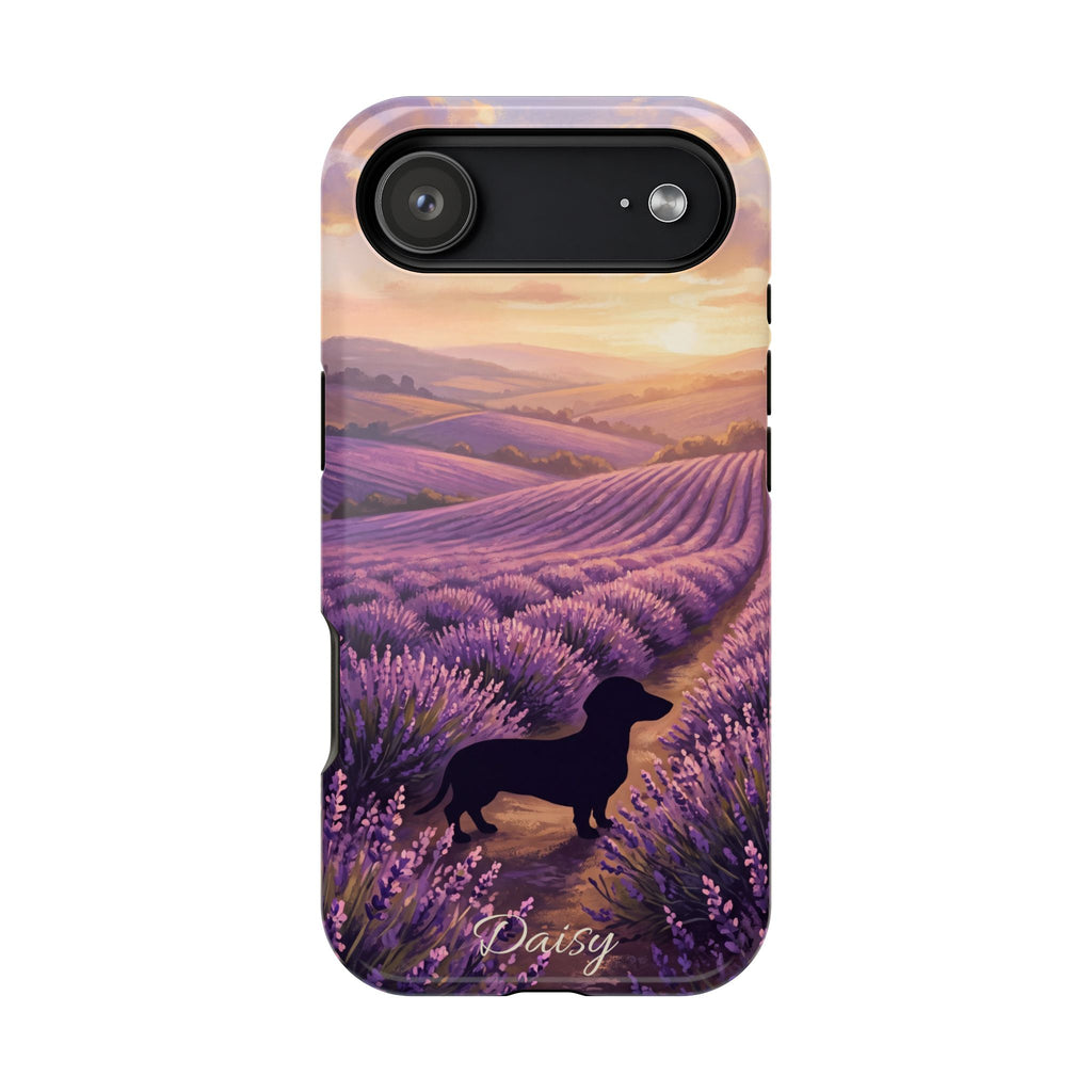 Personalized Dachshund Lavender Field Phone Case — Wireless Charging Cover
