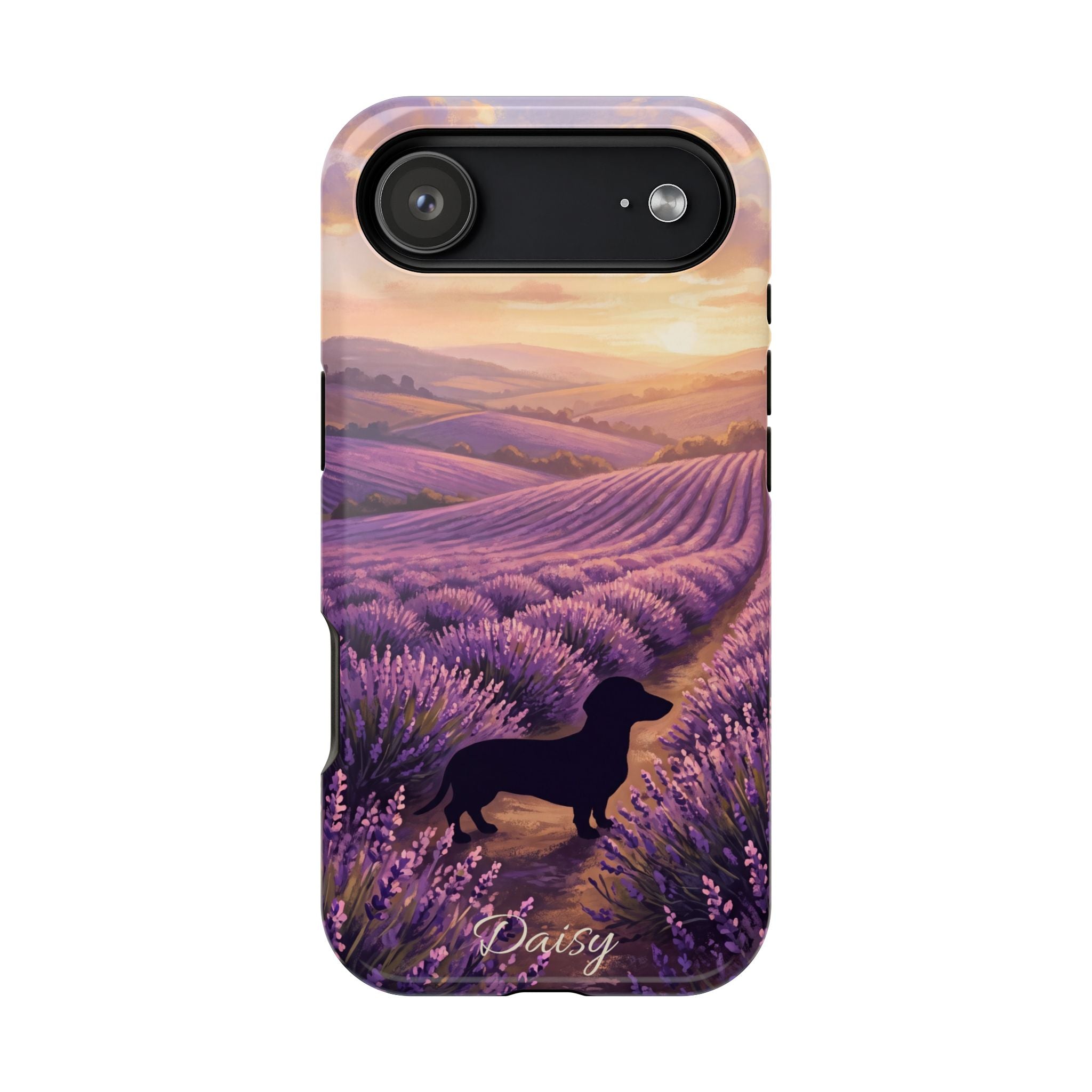 Personalized Dachshund Lavender Field Phone Case — Wireless Charging Cover