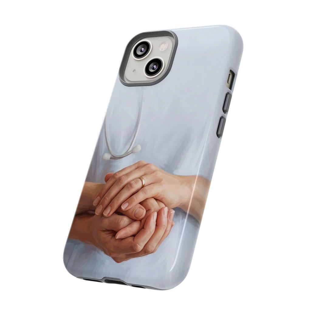Nurse's Comforting Hands Phone Case | Caring Hands & Stethoscope Illustration | iPhone & Samsung