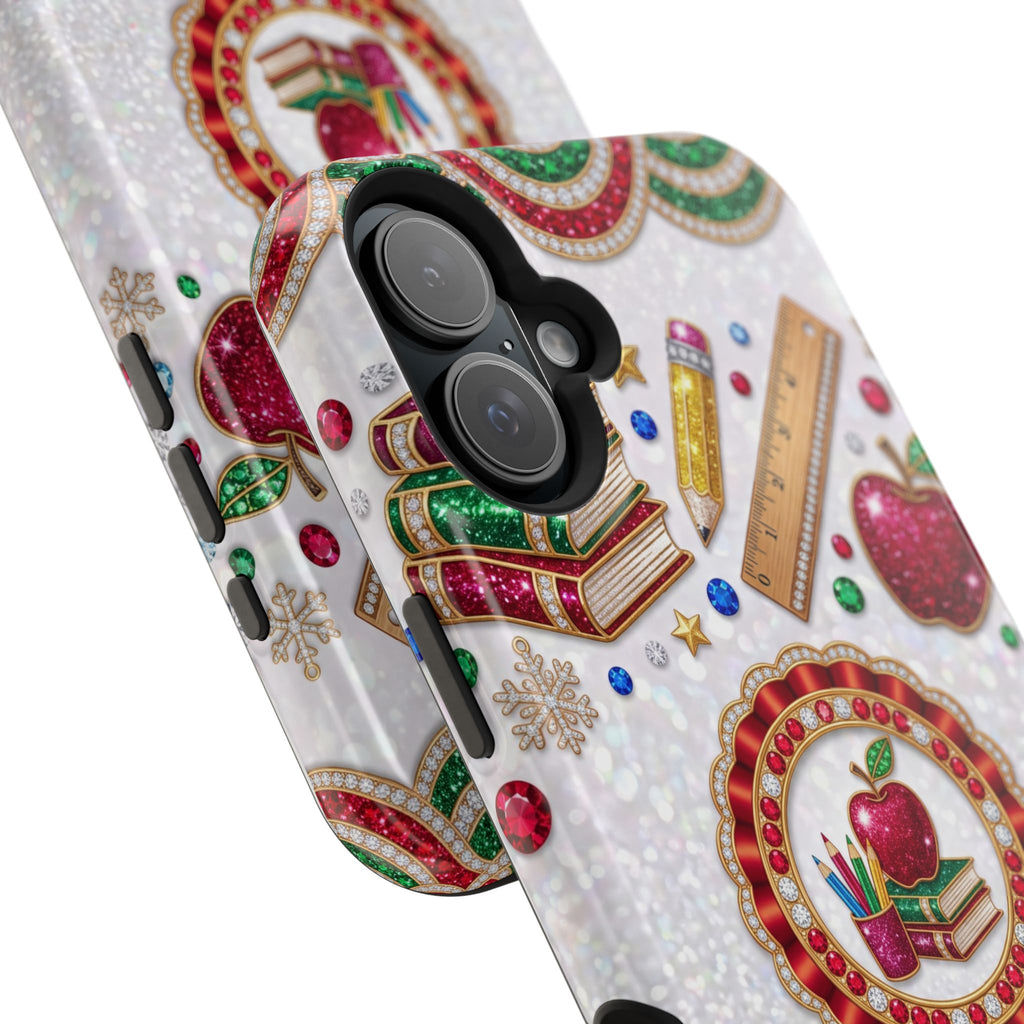 Jeweled Apple Medallion Personalized Teacher Phone Case — Wireless Charging Cover