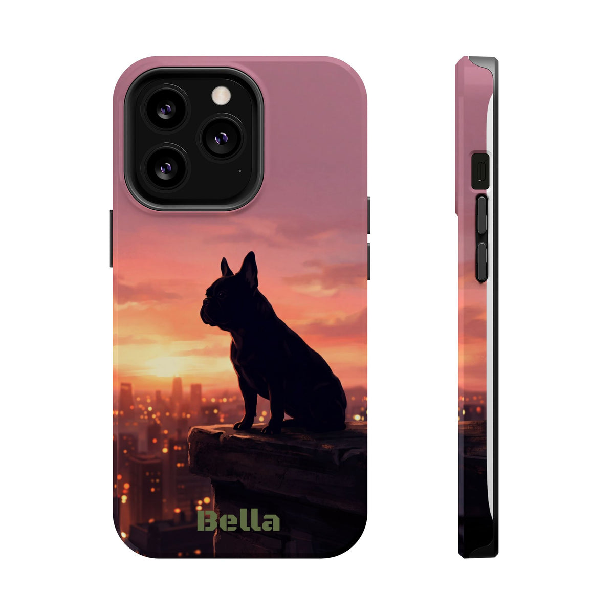 Personalized French Bulldog City Skyline Sunset Phone Case — Wireless Charging Cover