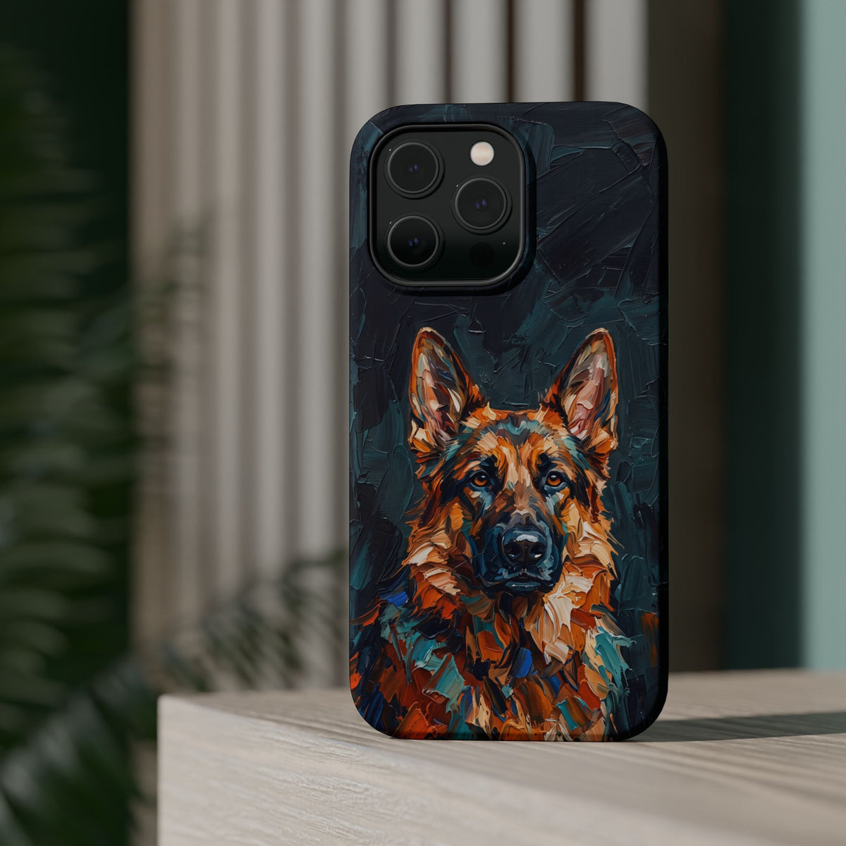 German Shepherd Phone Case | Palette Knife Painting Art — Tough Magnetic Case with Wireless Charging