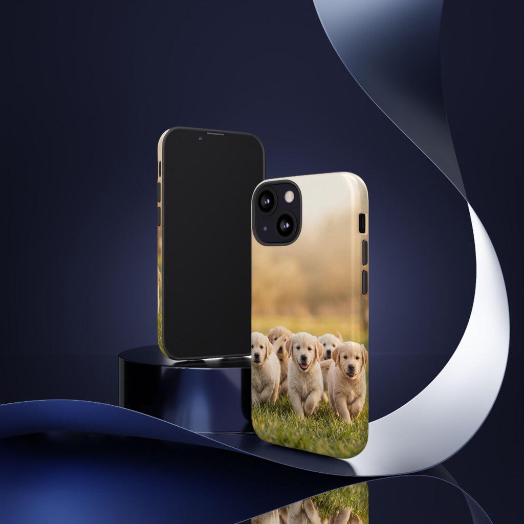 Golden Retriever Puppies Phone Case | Playful Puppy Pack Running in Grass | iPhone & Samsung