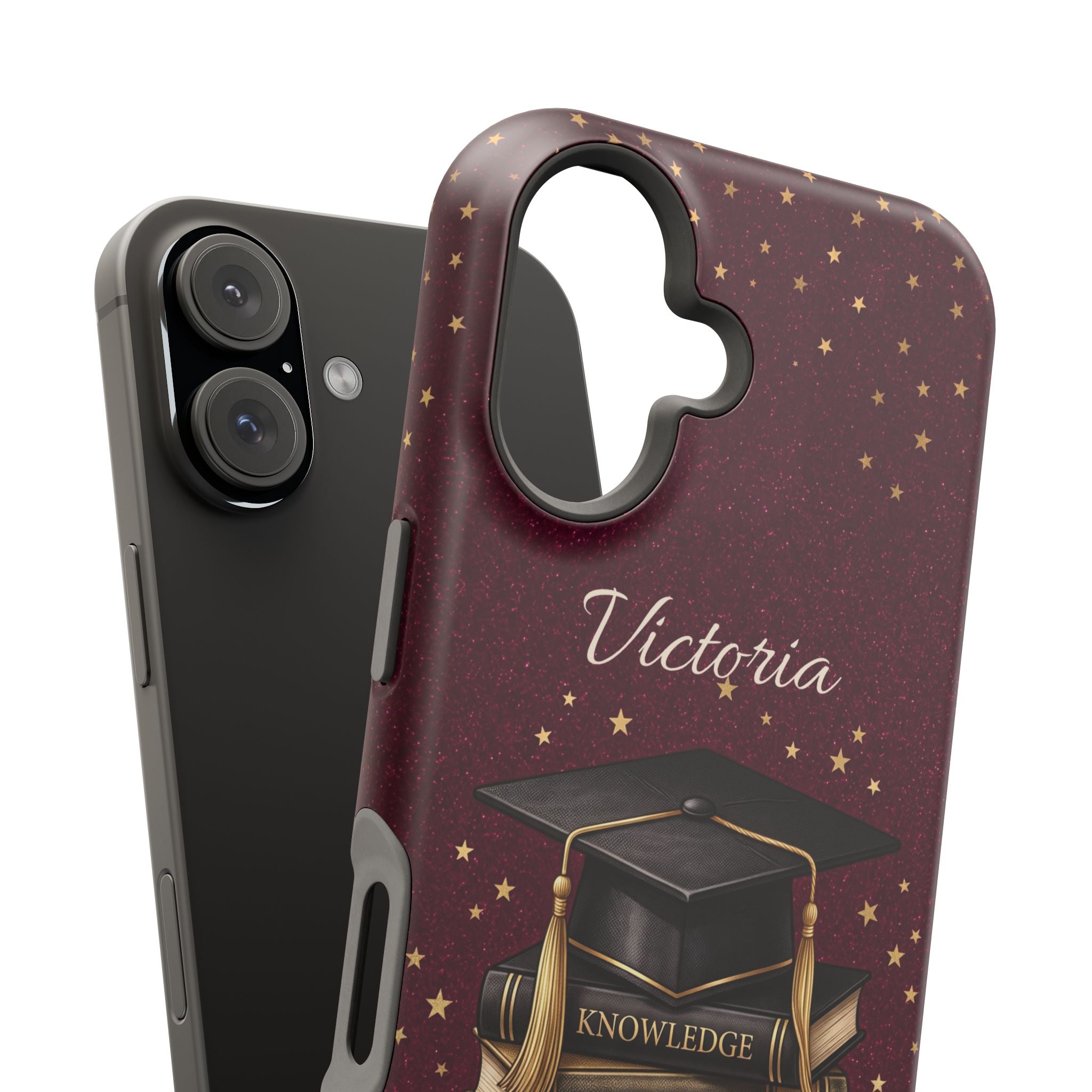 Graduation Cap & Books Personalized Teacher Phone Case — Wireless Charging Cover