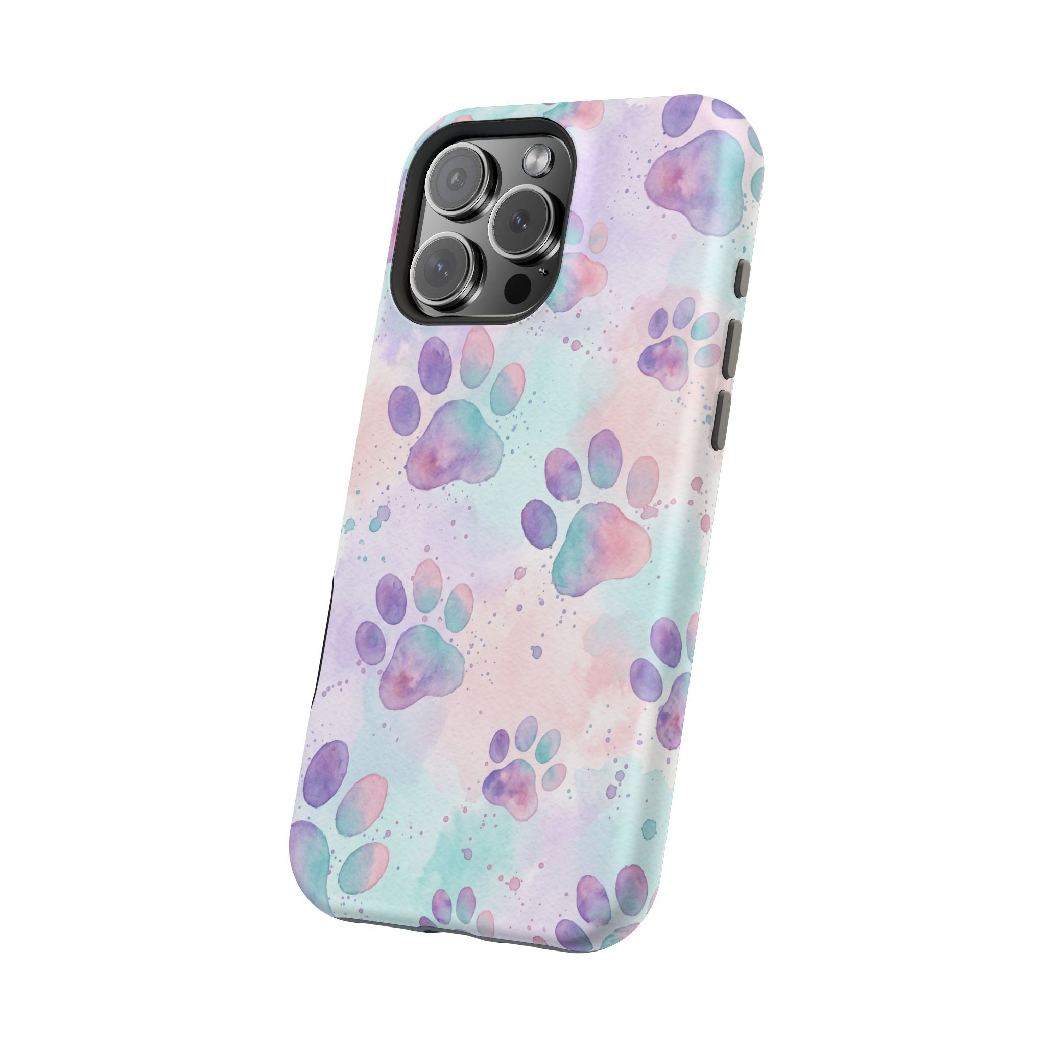 Watercolor Paw Print Phone Case — Impact-Resistant Wireless Charging Cover