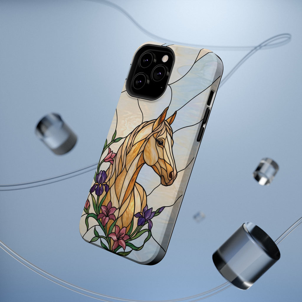 Floral Stained Glass Horse Phone Case — Tough Magnetic Case with Wireless Charging