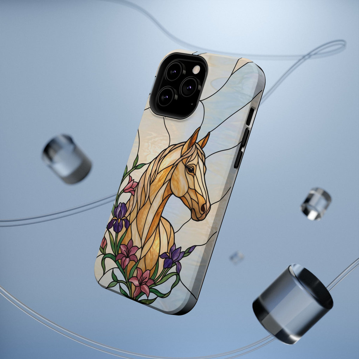 Floral Stained Glass Horse Phone Case — Tough Magnetic Case with Wireless Charging