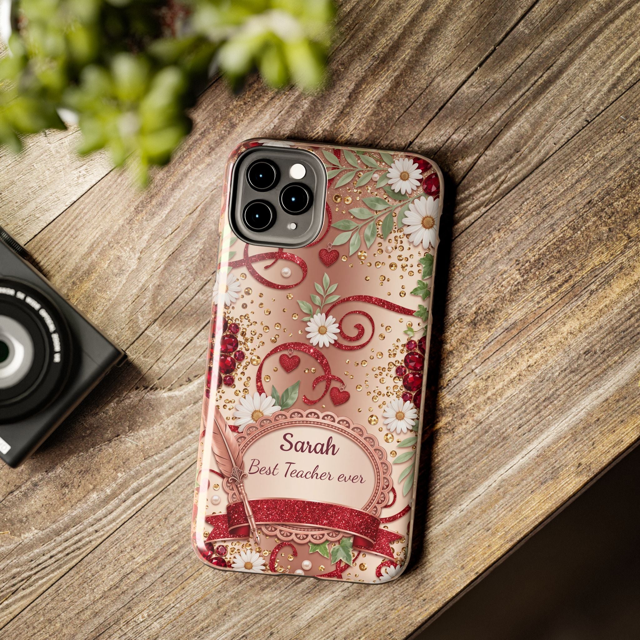 Personalized Teacher Phone Case — Custom Name and Message - Floral Jeweled Design