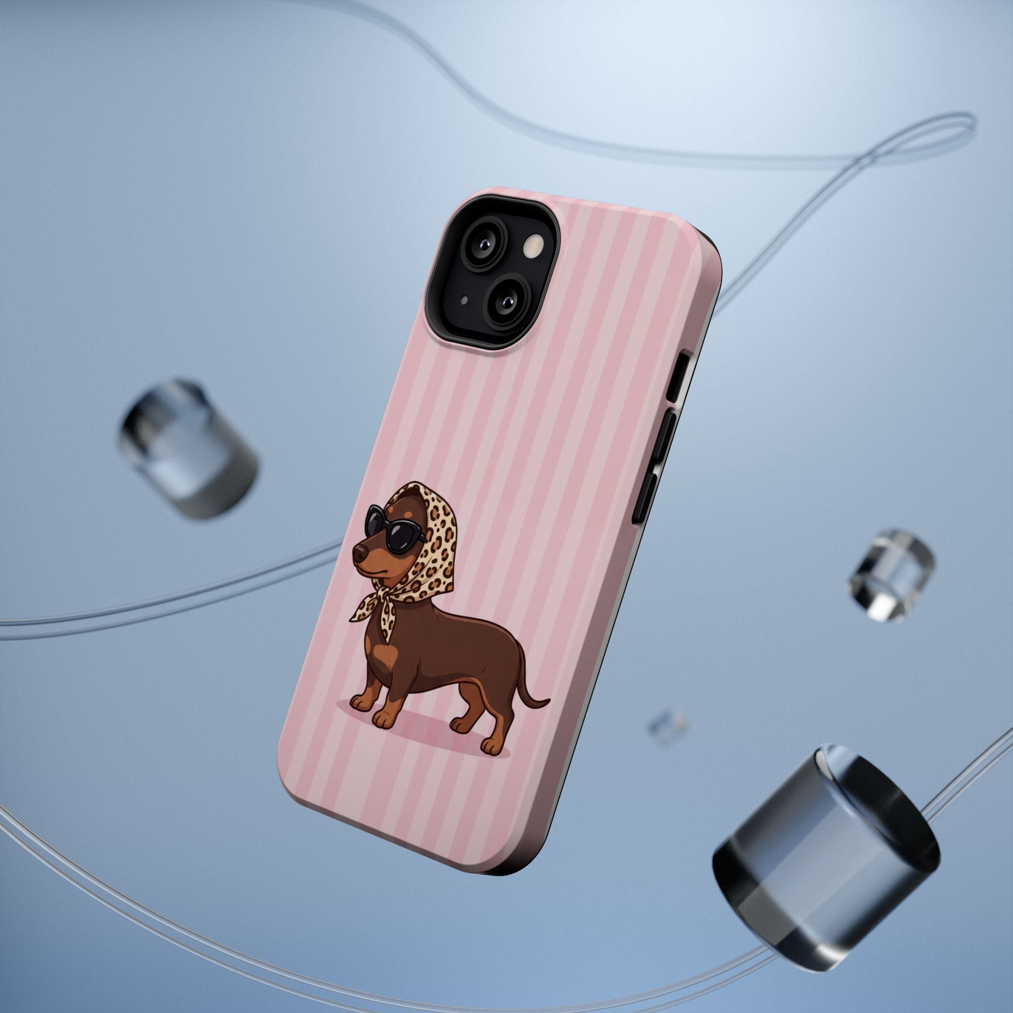 Preppy Dachshund Phone Case — Impact-Resistant Wireless Charging Cover