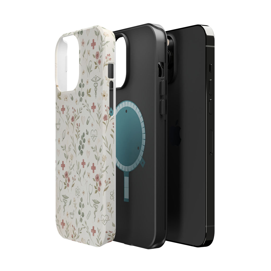 Floral Nurse Phone Case — Impact-Resistant Wireless Charging Cover