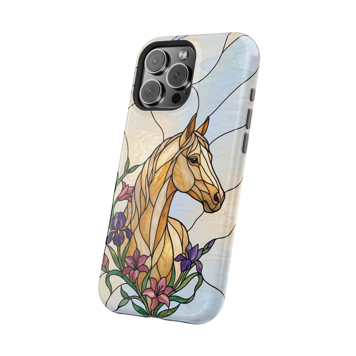 Floral Stained Glass Horse Phone Case — Tough Magnetic Case with Wireless Charging