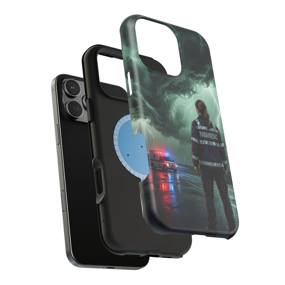 Female Paramedic Green Storm Phone Case — Magnetic Wireless Charging Cover