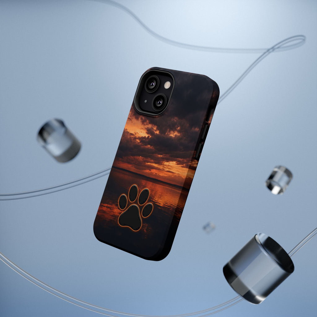Sunset Paw Print Phone Case — Impact-Resistant Wireless Charging Cover