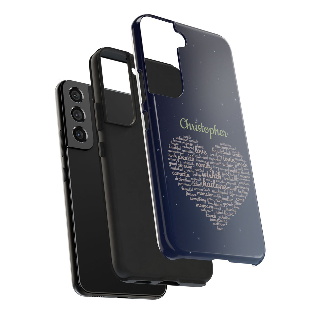 Personalized Teacher Heart Word Cloud Phone Case — Custom Name Starry Design