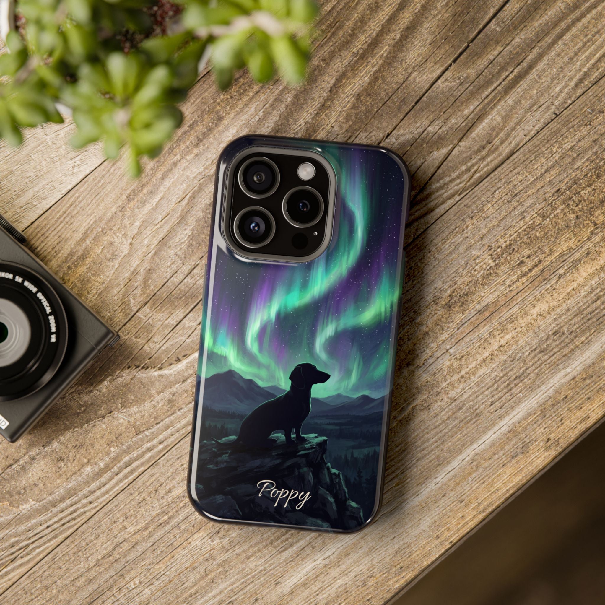 Personalized Dachshund Northern Lights Phone Case — Wireless Charging Cover