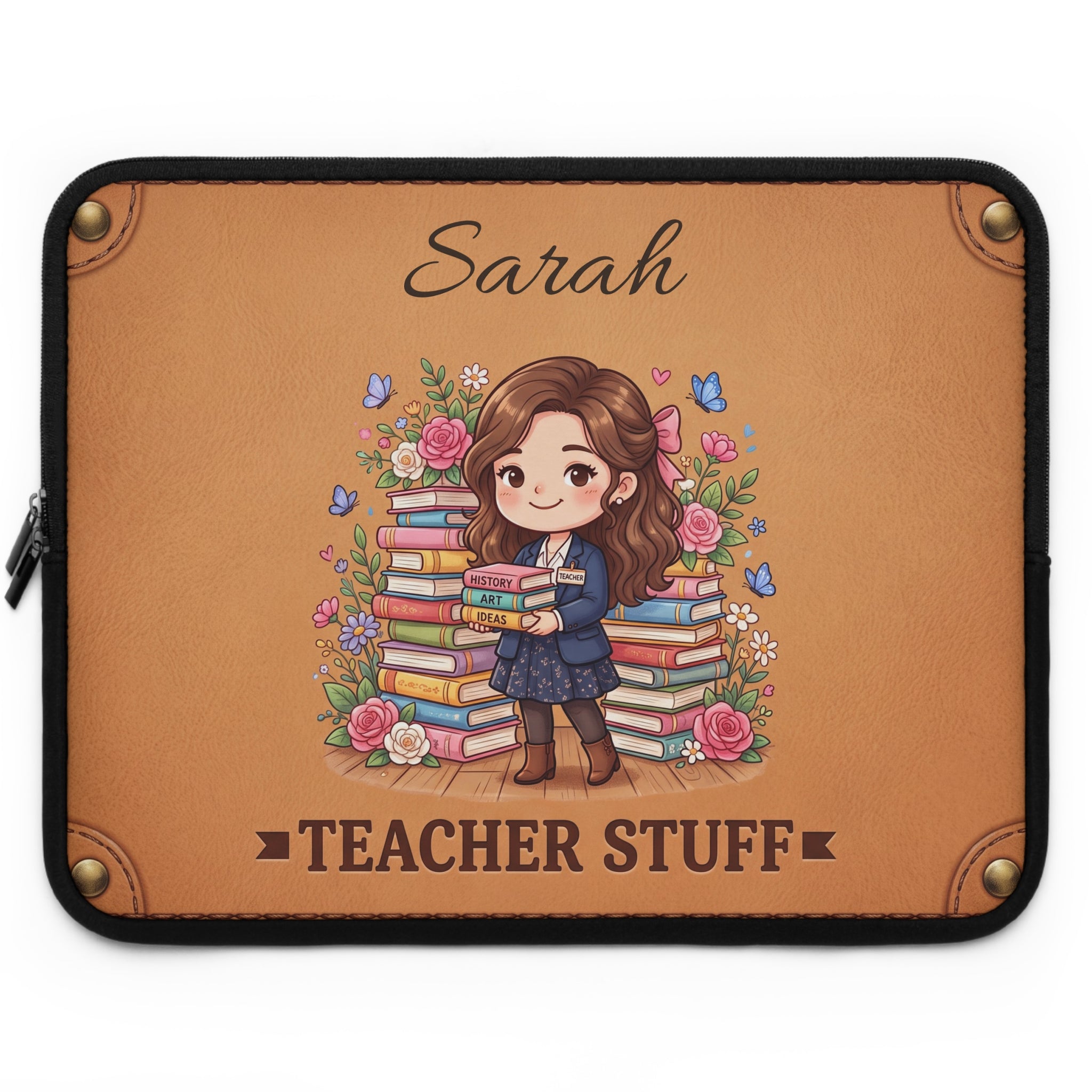 Personalized Teacher Laptop Sleeve | Custom Name Gift | Leather-Look Book Lover Case | Teacher Appreciation Gift