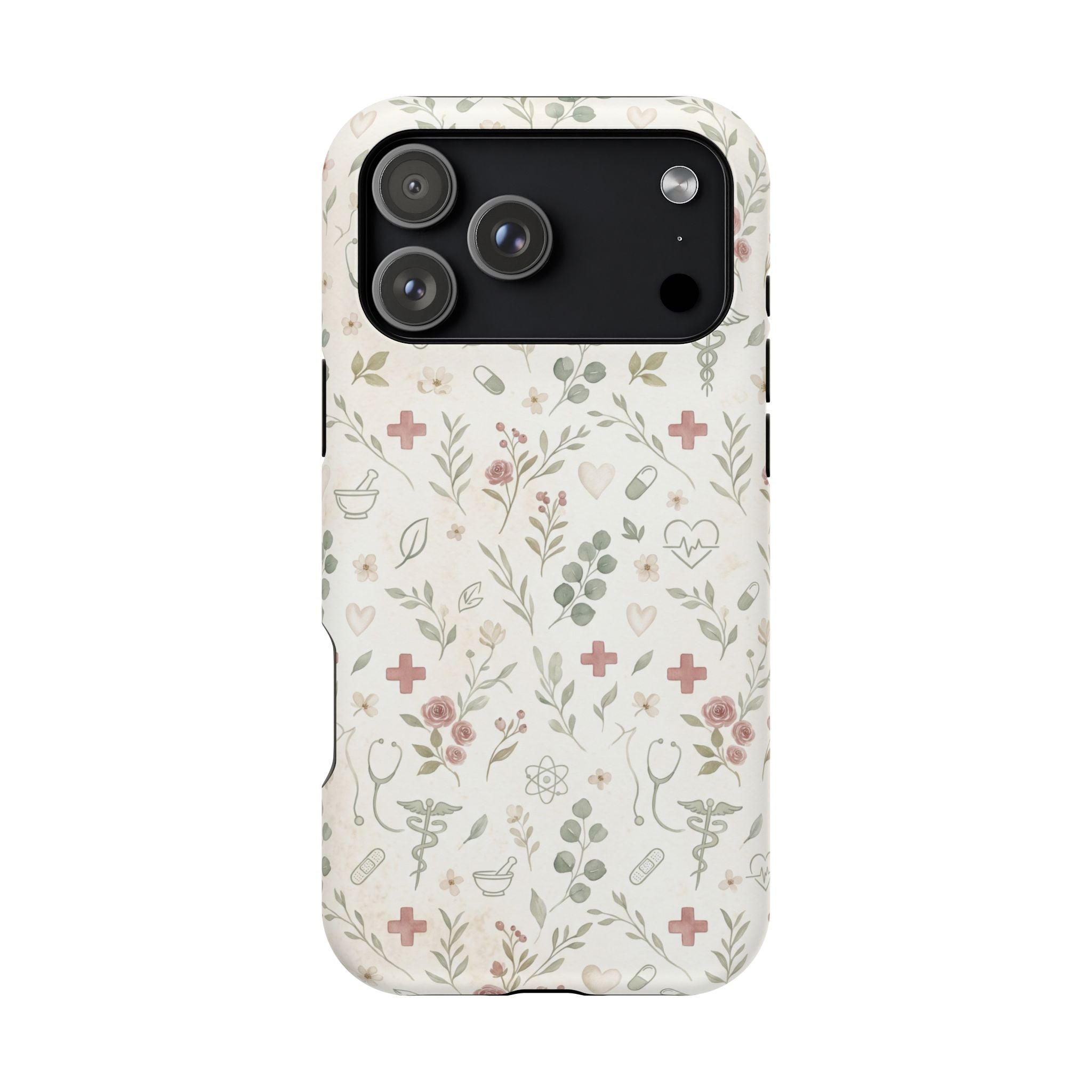 Floral Nurse Phone Case — Impact-Resistant Wireless Charging Cover