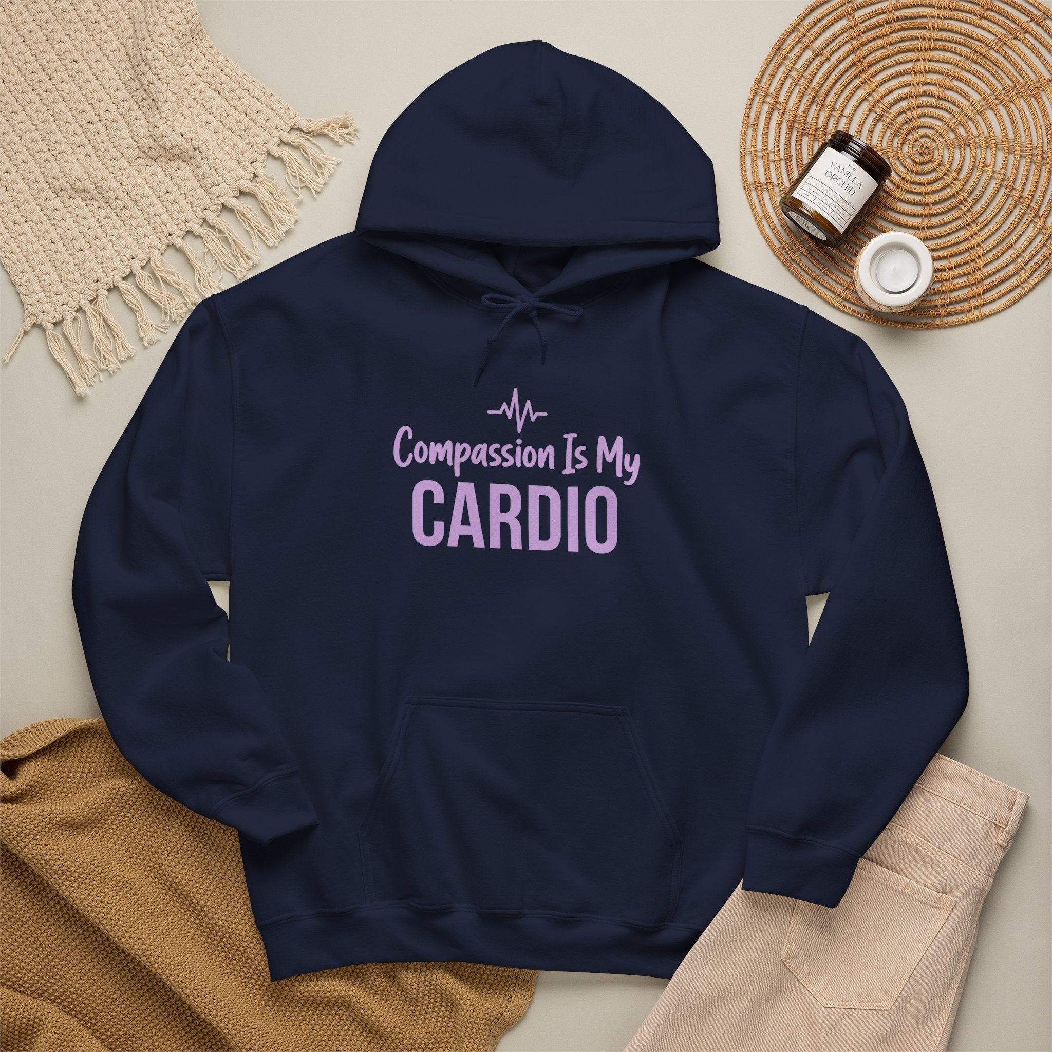 Compassion Is My Cardio Hoodie — Nurse/Healthcare Worker Graphic Pullover